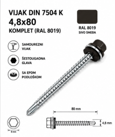 VIJAK DIN 7504 K 4,8x80 KOMPLET (RAL 8019)
